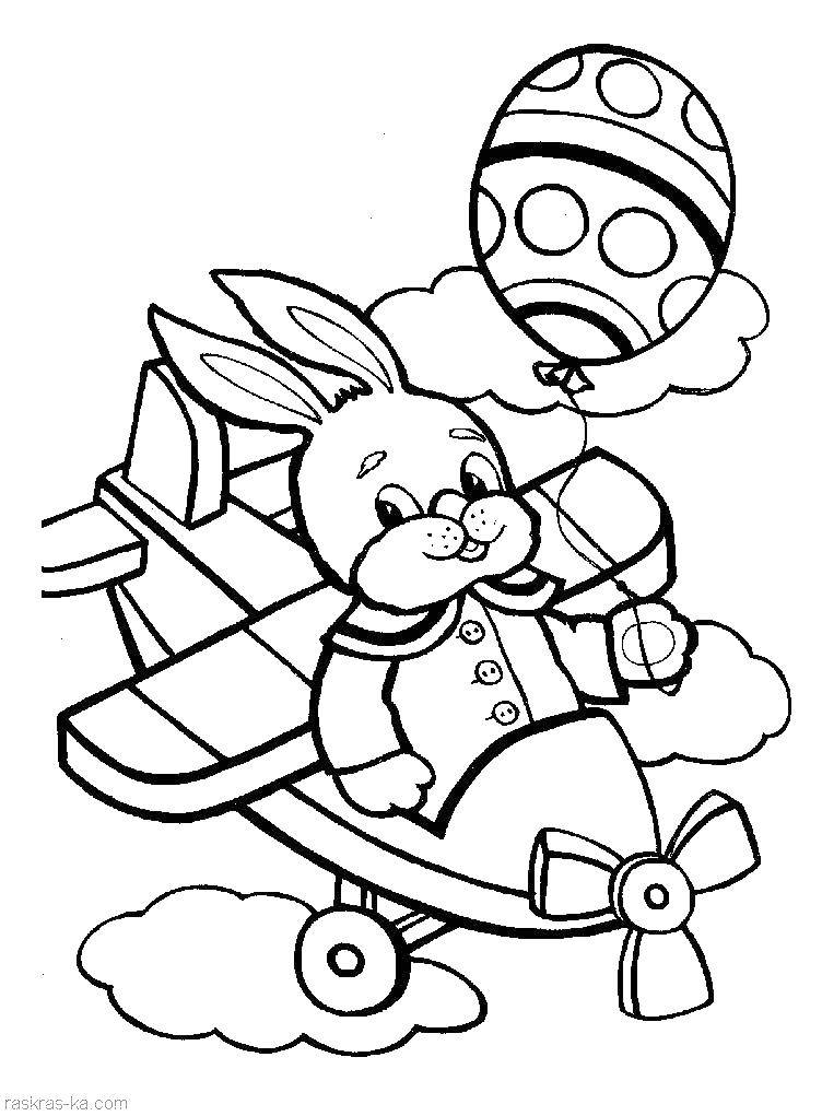 Coloring Bunny on the plane. Category toys. Tags:  hare, rabbit.