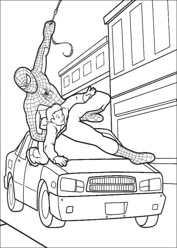 Название: Раскраска Человек паук спасает город. Категория: человек паук. Теги: Комиксы, Спайдермэн, Человек Паук.