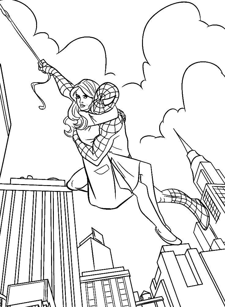 Название: Раскраска Человек паук спасает мери джейн. Категория: человек паук. Теги: человек паук, супергерои.