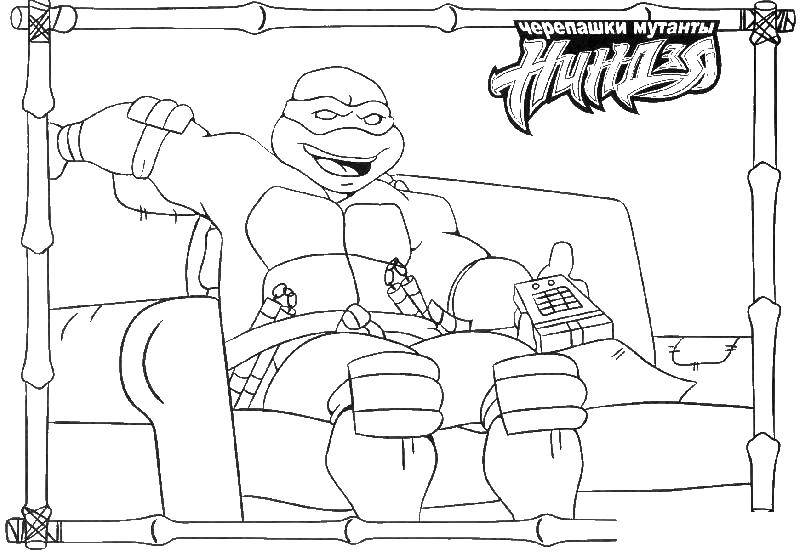 Coloring Michelangelo is watching TV. Category teenage mutant ninja turtles. Tags:  teenage mutant ninja turtles, Michelangelo.
