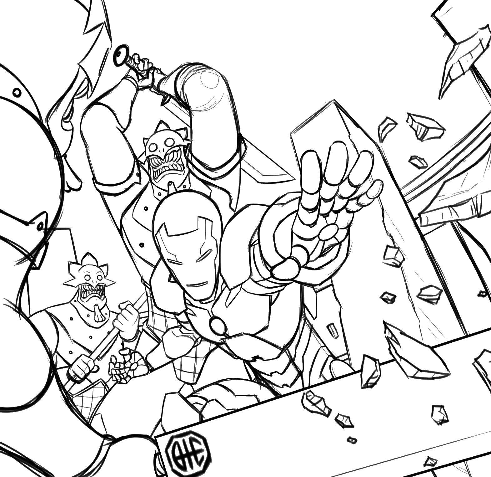 Coloring Iron man in battle. Category iron man. Tags:  iron man.