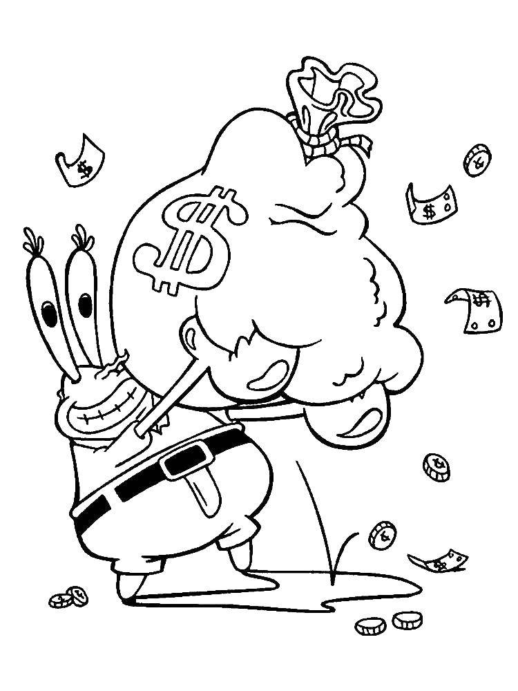Coloring Mr crab and money. Category spongebob. Tags:  Mr. Krab, spongebob.
