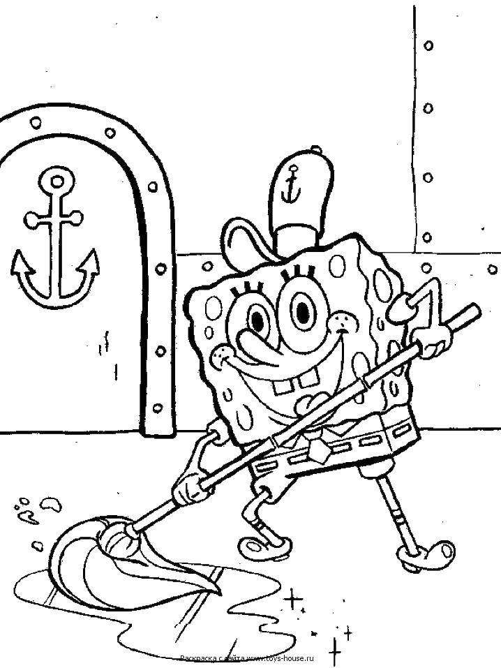 Coloring Spongebob washes the floors. Category spongebob. Tags:  spongebob, Patrick.