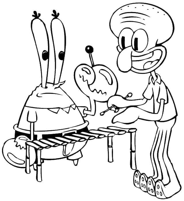 Coloring Squidward and Mr. Krabs play a musical instrument. Category spongebob. Tags:  the spongebob, Patrick, squidward, Mr. Krabs.