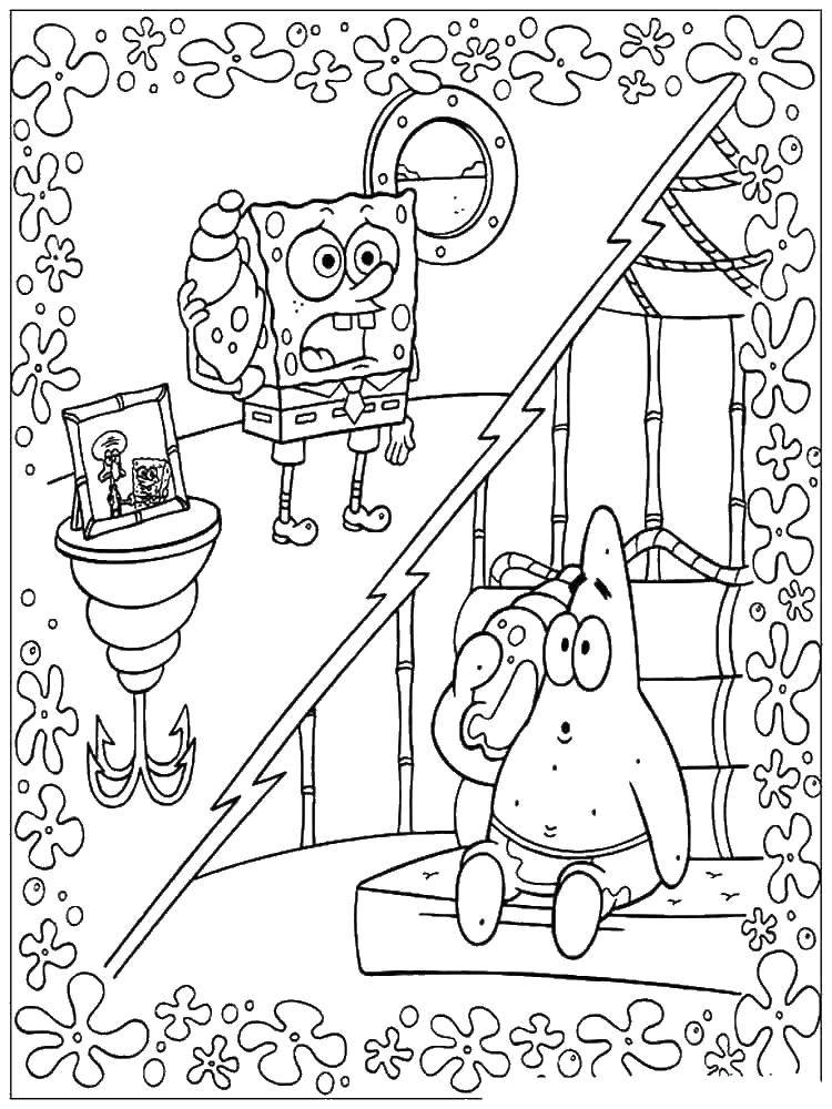 Coloring Spongebob and Patrick talking on the phone. Category Cartoon character. Tags:  the spongebob, Patrick star, telephone.