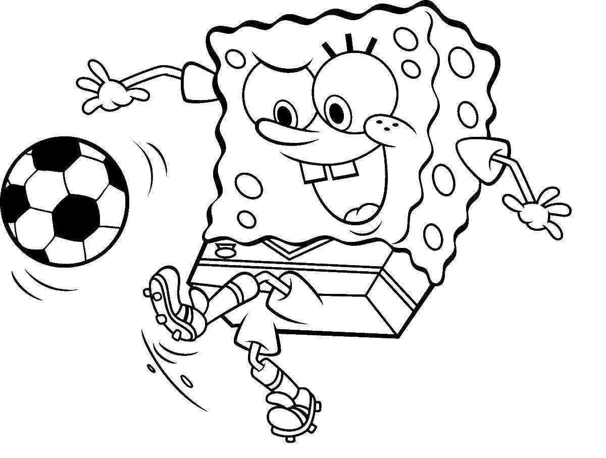 Название: Раскраска Спанч боб играет в футбол. Категория: спанч боб. Теги: спанч боб, патрик.