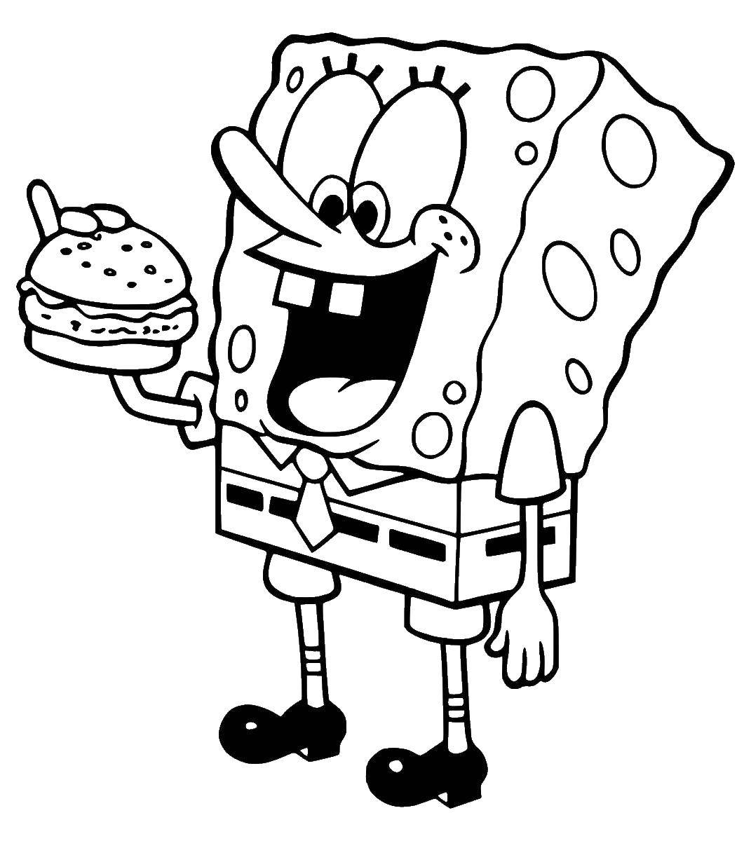 Coloring Spongebob eats hamburger. Category spongebob. Tags:  the spongebob, Patrick.