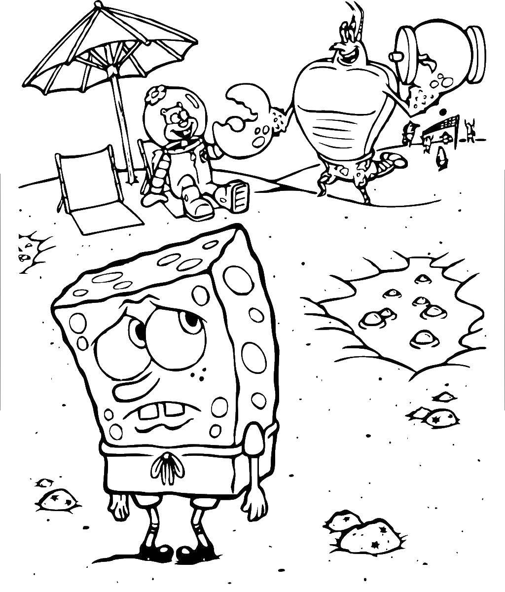 Coloring Spongebob at the beach. Category spongebob. Tags:  the spongebob, Patrick.