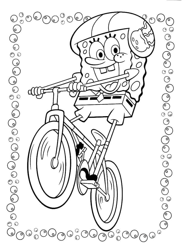 Название: Раскраска Спанч боб на велосипеде. Категория: Персонаж из мультфильма. Теги: спанч боб, велосипед.