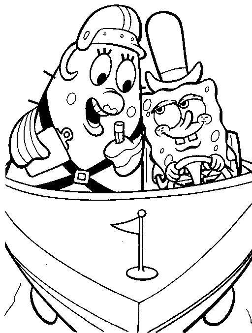 Coloring Spongebob with Mrs. puff in boat. Category spongebob. Tags:  Mrs. puff, spongebob.