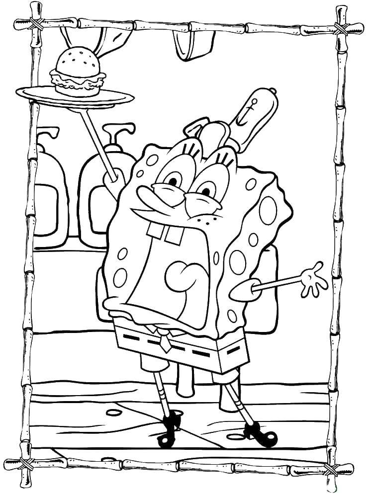 Coloring Spongebob made a hamburger. Category spongebob. Tags:  spongebob, Patrick.