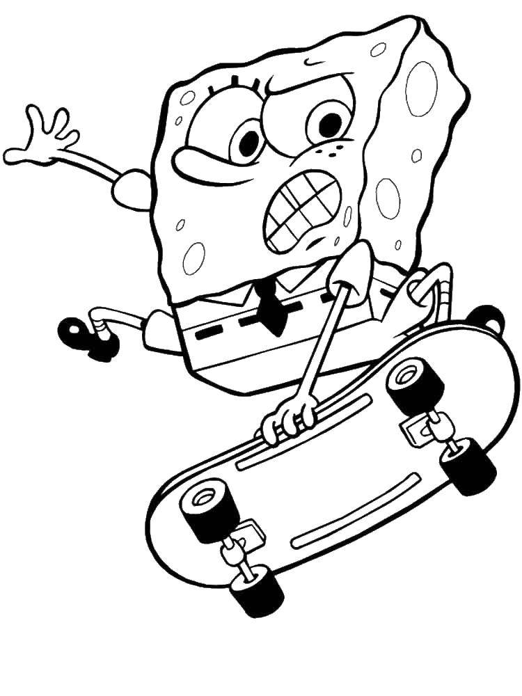 Название: Раскраска Спанч боб скейтбордист. Категория: Персонаж из мультфильма. Теги: спанч боб, скейтбоард.