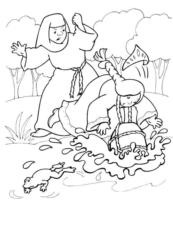 Coloring Alyonushka spilled milk. Category The characters from fairy tales. Tags:  sister Alyonushka, milk.