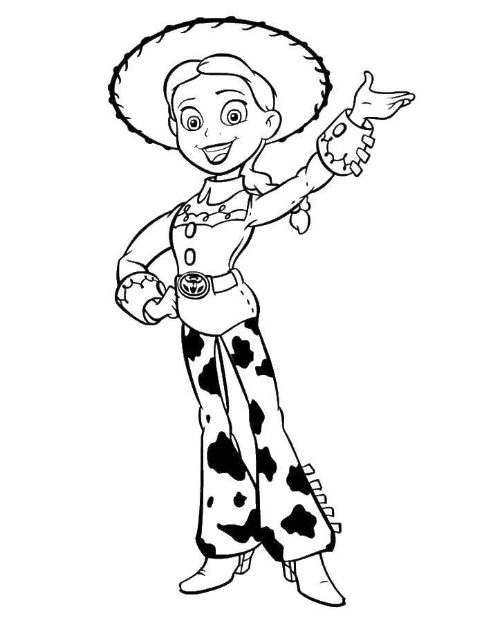 Coloring Jessie doll cowgirl. Category cartoons. Tags:  Woody, toys.