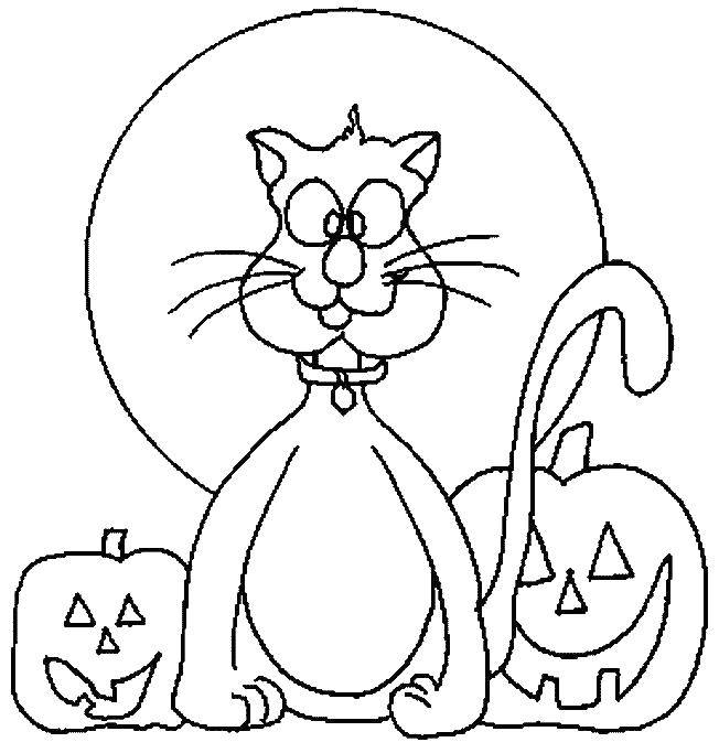 Название: Раскраска Кот с тыквами. Категория: тыква на хэллоуин. Теги: Хэллоуин, тыква.