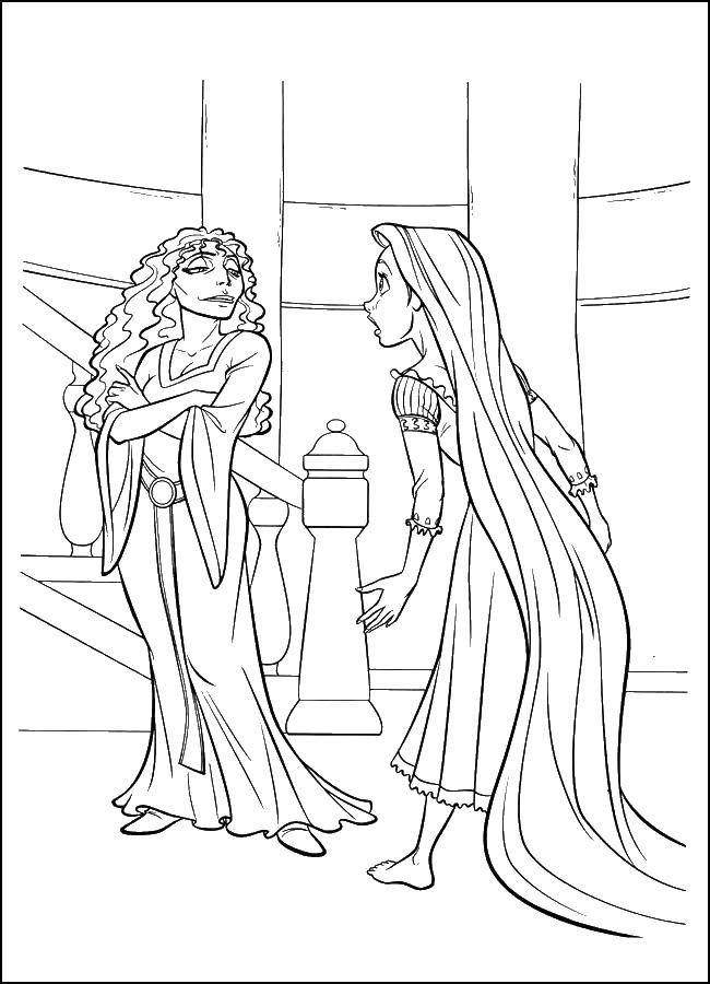 Coloring Mother gothel and Rapunzel. Category Characters cartoon. Tags:  Rapunzel , gothel.