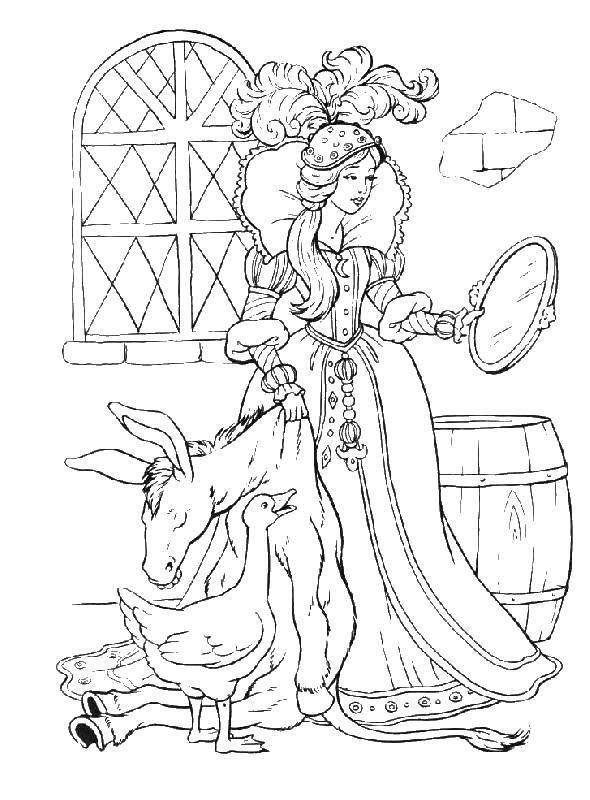 Coloring Princess looks in the mirror. Category Fairy tales. Tags:  Princess mirror.