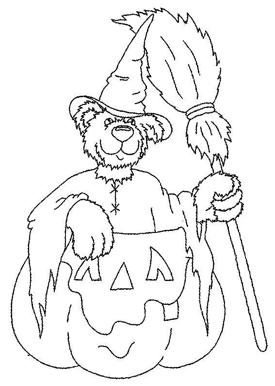 Название: Раскраска Медведь на хэллоуин. Категория: тыква на хэллоуин. Теги: Хэллоуин, тыква, ведьма, медведь.