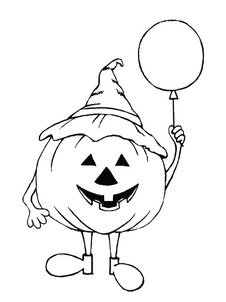 Название: Раскраска Тыква на хэллуин с шариком. Категория: тыква на хэллоуин. Теги: тыква, хэллоуин.