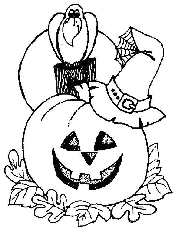 Название: Раскраска Тыква в шляпе ведьмы. Категория: тыква на хэллоуин. Теги: Хэллоуин, тыква.