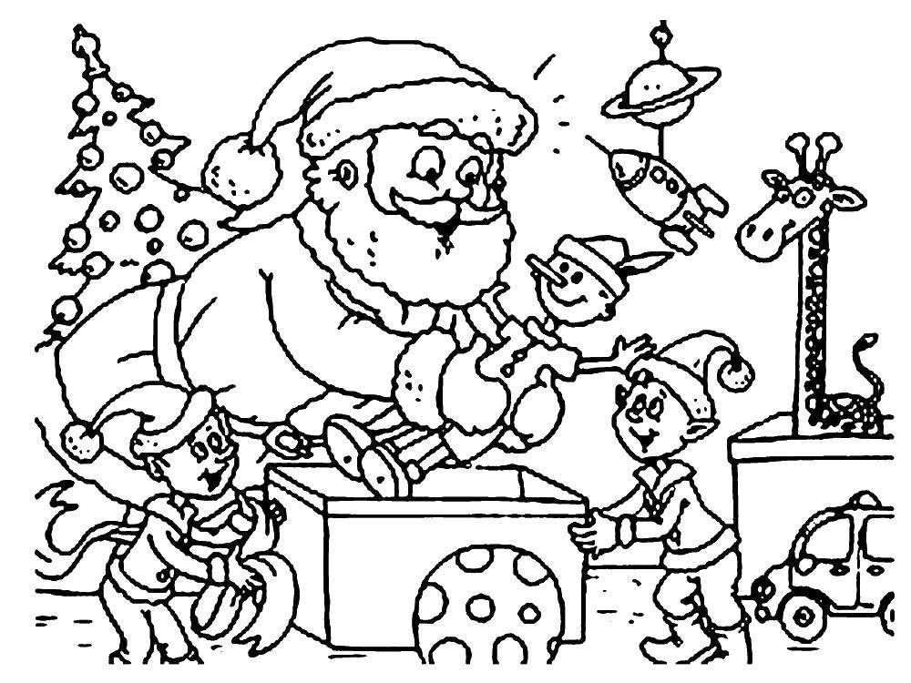 Название: Раскраска Дед мороз собирает подарки. Категория: игрушки. Теги: игрушки.