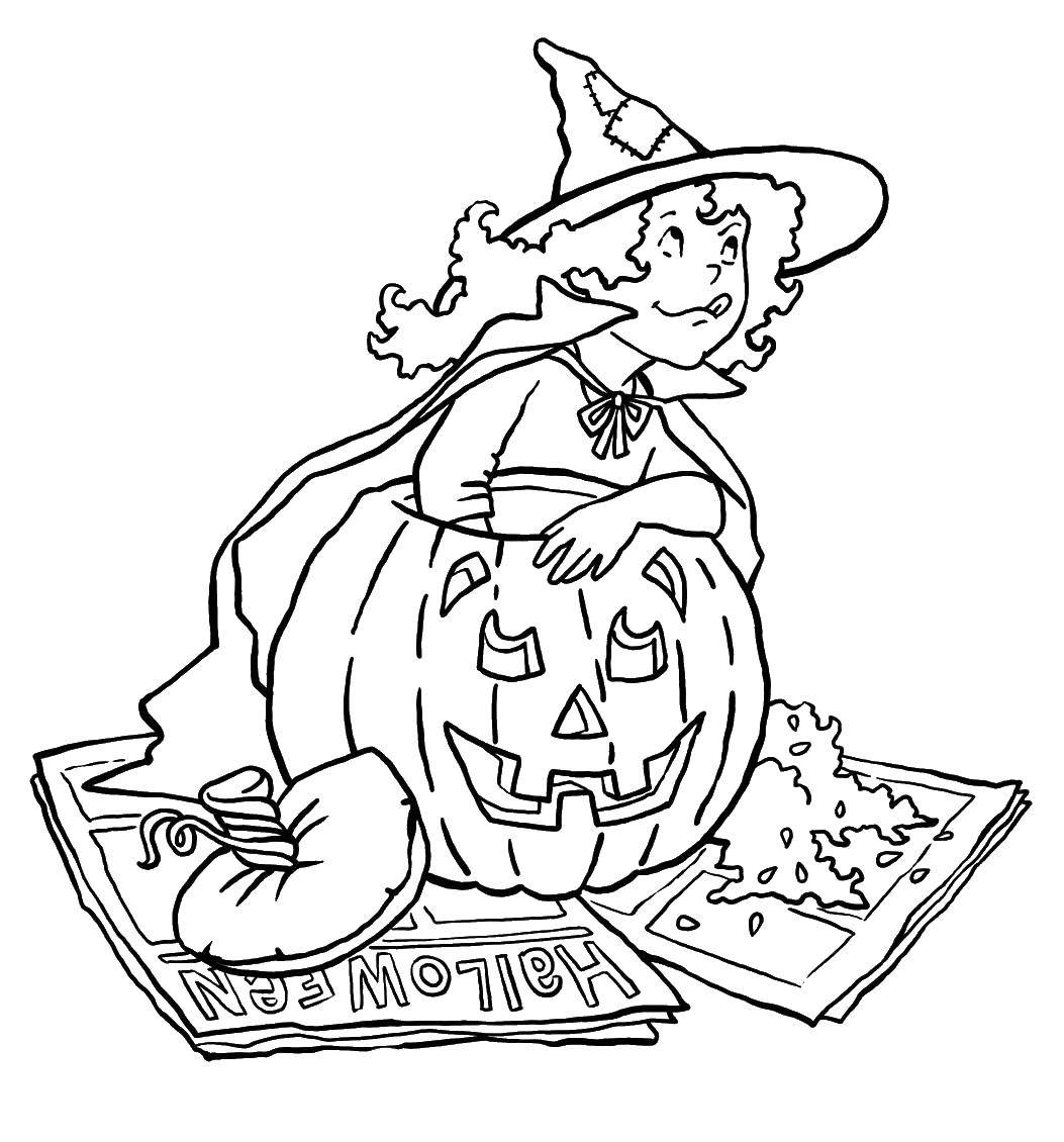 Coloring Girl makes a pumpkin ahalloween. Category pumpkin Halloween. Tags:  pumpkin, Halloween.