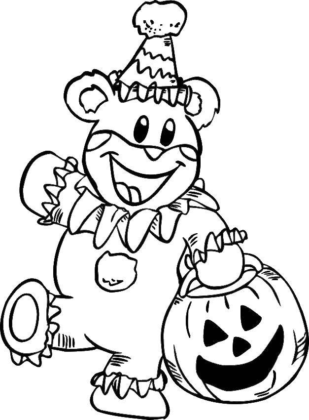 Название: Раскраска Медведь клоун. Категория: тыква на хэллоуин. Теги: медведь, хэллоуин.