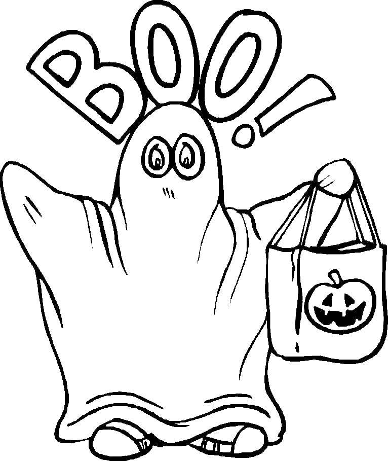 Coloring A Ghost with candy bag. Category Ghost . Tags:  Ghost , Halloween.