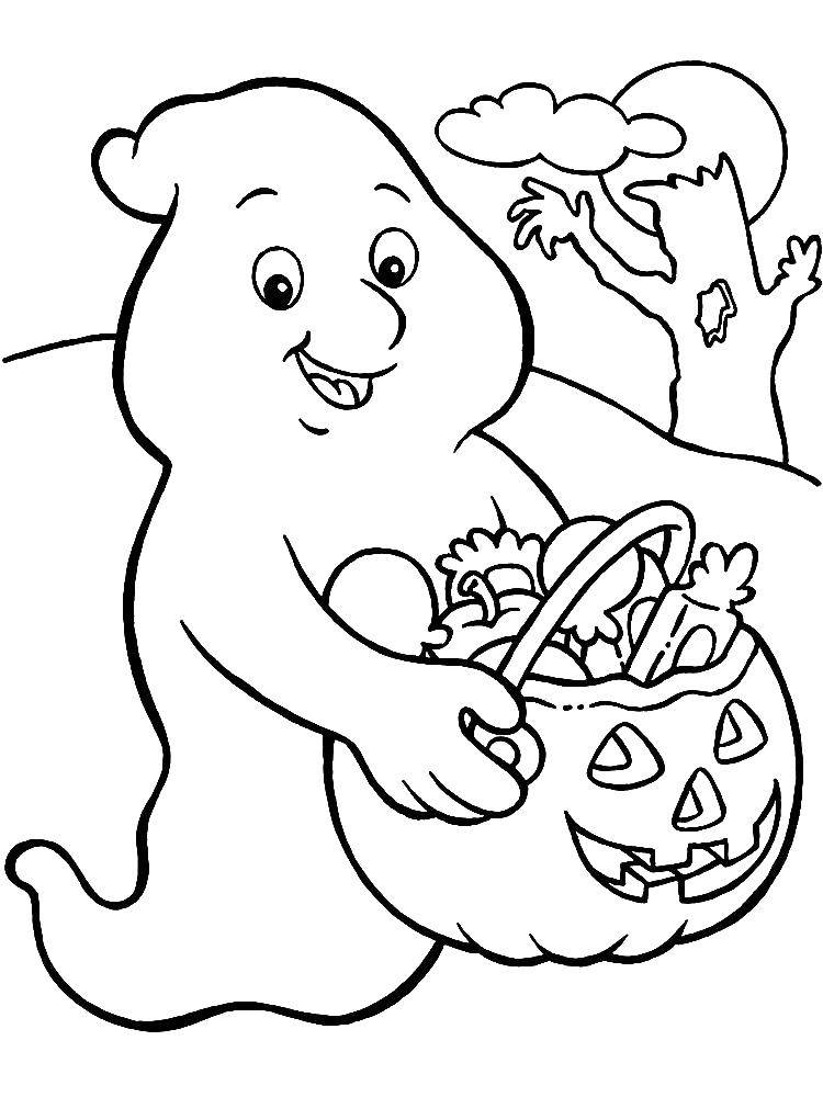 Coloring Bringing a sweet. Category pumpkin Halloween. Tags:  Halloween Ghost, .