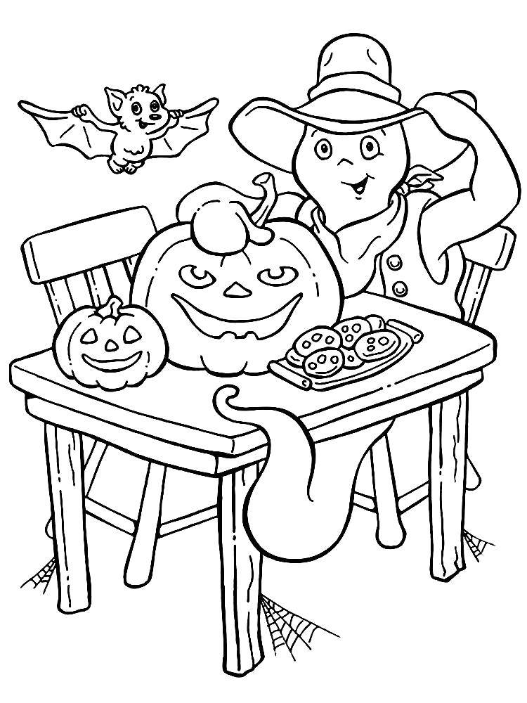 Coloring Ghost, pumpkin and bat. Category pumpkin Halloween. Tags:  Halloween, Ghost, pumpkin.