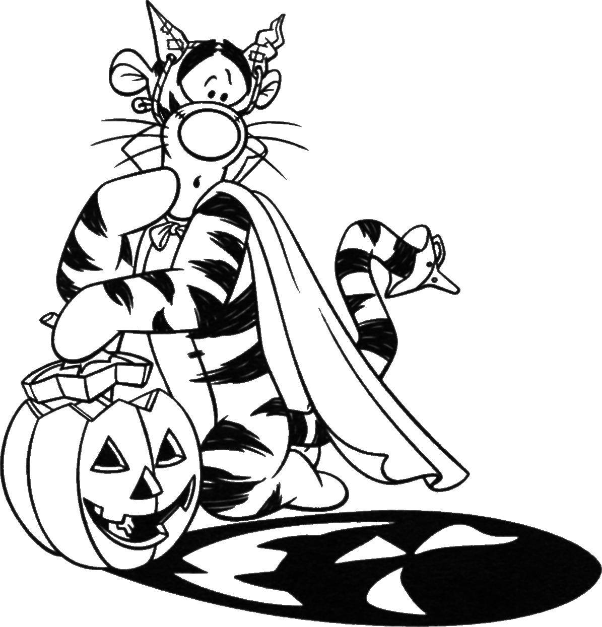 Coloring Tiger and pumpkin. Category pumpkin Halloween. Tags:  Halloween, pumpkin.