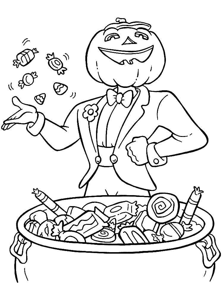 Coloring Pumpkin person in a suit. Category pumpkin Halloween. Tags:  pumpkin, Halloween.