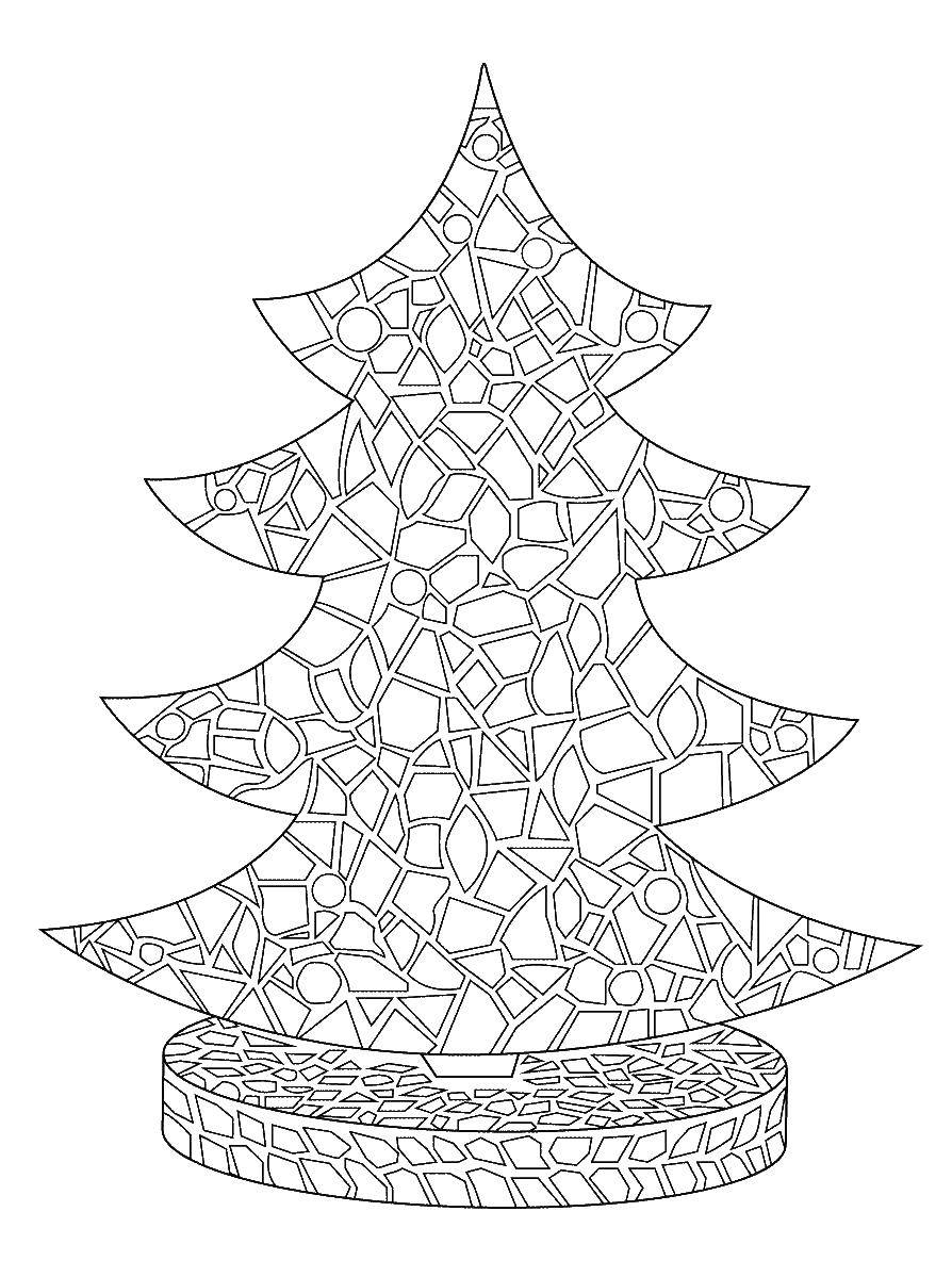 Coloring Unusual Christmas tree. Category new year. Tags:  New Year, tree, gifts, toys.