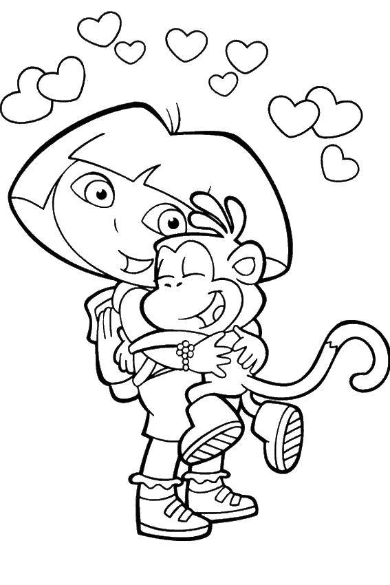 Coloring Dasha and slipper best friends. Category Cartoon character. Tags:  Cartoon character, Dora the Explorer, Dora, Boots.