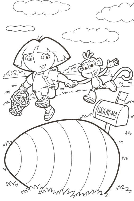 Coloring Dasha and slipper came to grandma. Category Cartoon character. Tags:  Cartoon character, Dora the Explorer, Dora, Boots.