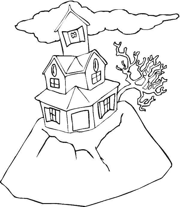 Название: Раскраска Дом на холме. Категория: Раскраски дом. Теги: Дом, здание.