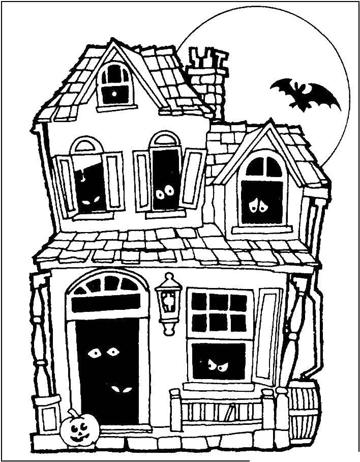 Название: Раскраска Страшный дом. Категория: Раскраски дом. Теги: Хэллоуин, дом, призрак.
