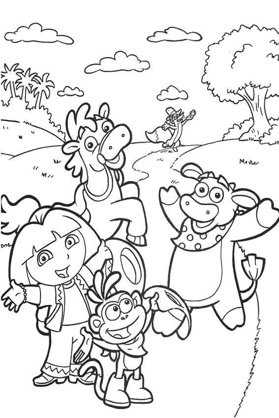 Coloring Dasha, Barca and slipper. Category Cartoon character. Tags:  Cartoon character, Dora the Explorer, Dora, Boots.