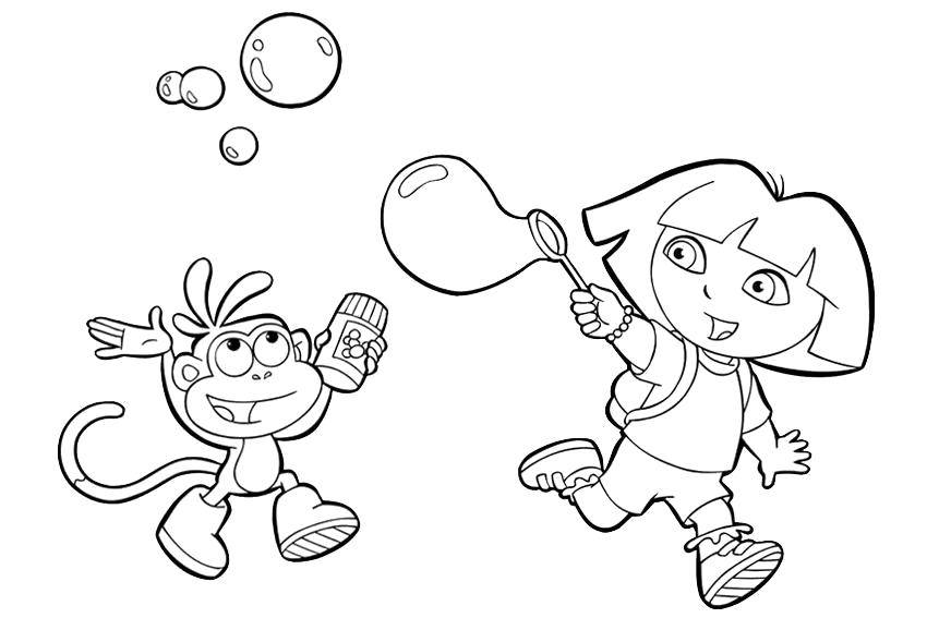 Coloring Dasha and slipper inflated bubbles. Category Cartoon character. Tags:  Cartoon character, Dora the Explorer, Dora, Boots.