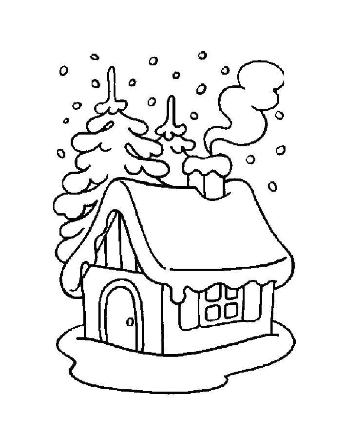 Coloring The cabin in the woods in winter. Category snow. Tags:  house.
