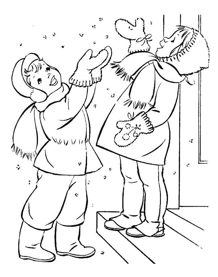 Название: Раскраска Дети ловят снег. Категория: Люди. Теги: дети, снег.