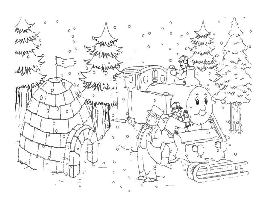 Название: Раскраска Томас паровозик чистит снег. Категория: мультики. Теги: паровоз.