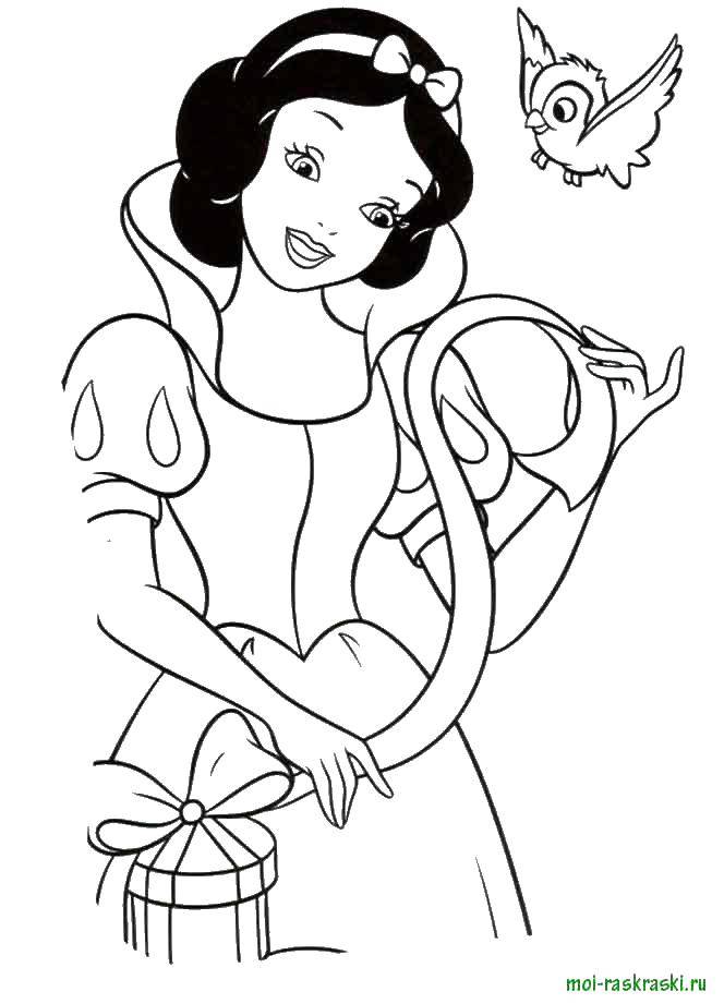 Coloring Snow white opens the gift. Category cartoons. Tags:  Snow white.