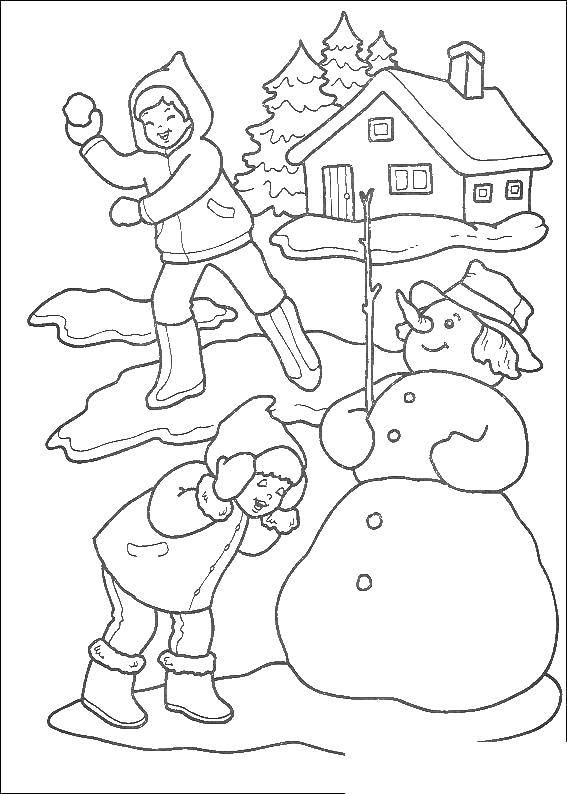 Coloring Children make a snowman. Category People. Tags:  snowman, children.