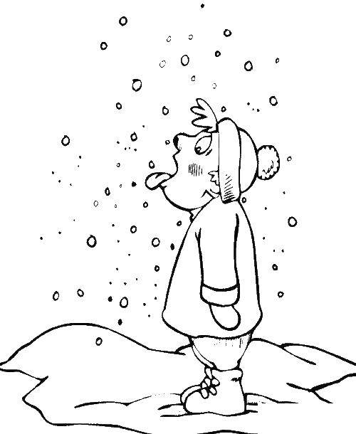 Название: Раскраска Мальчик ловит снег ртом. Категория: Люди. Теги: снег, дети.