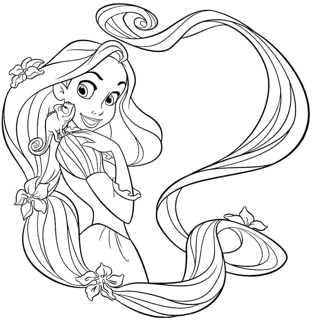 Coloring Rapunzel and chameleon. Category Disney coloring pages. Tags:  Disney, Rapunzel.