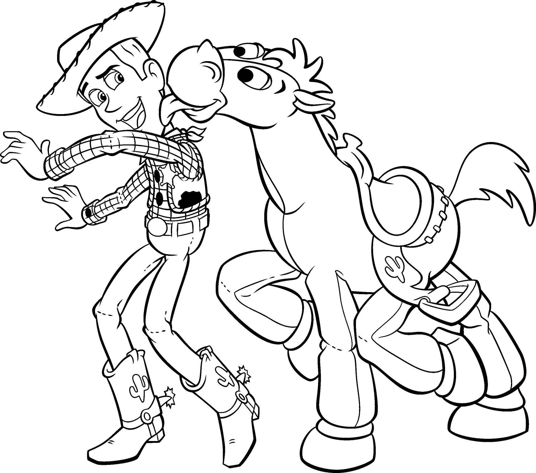 Розмальовки  Шериф вуді з конем. Завантажити розмальовку Персонаж з мультфільму, Історія іграшок .  Роздрукувати ,Діснеївські розмальовки,