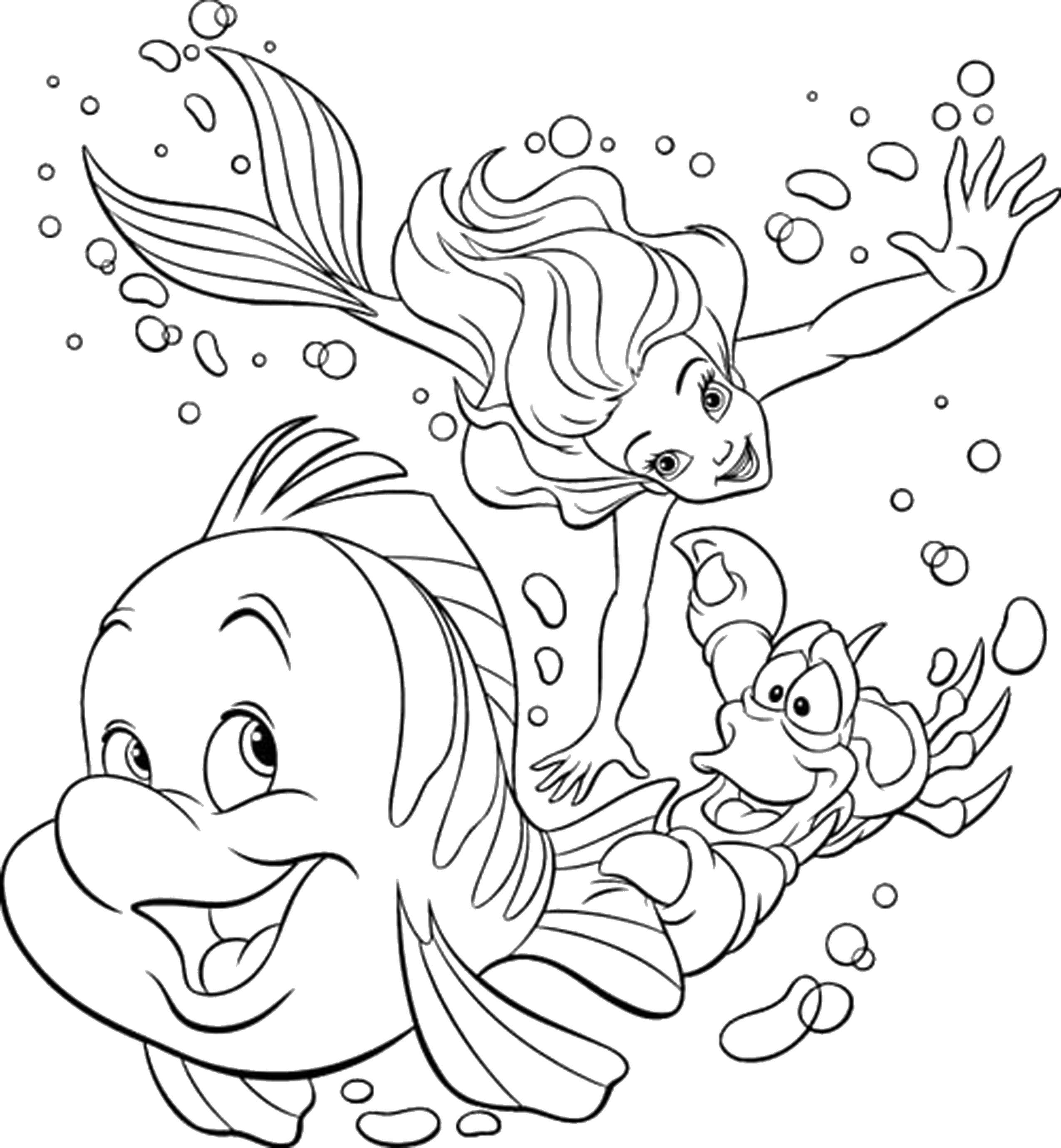 Coloring Ariel having fun with friends. Category cartoons. Tags:  Disney, the little mermaid, Ariel.