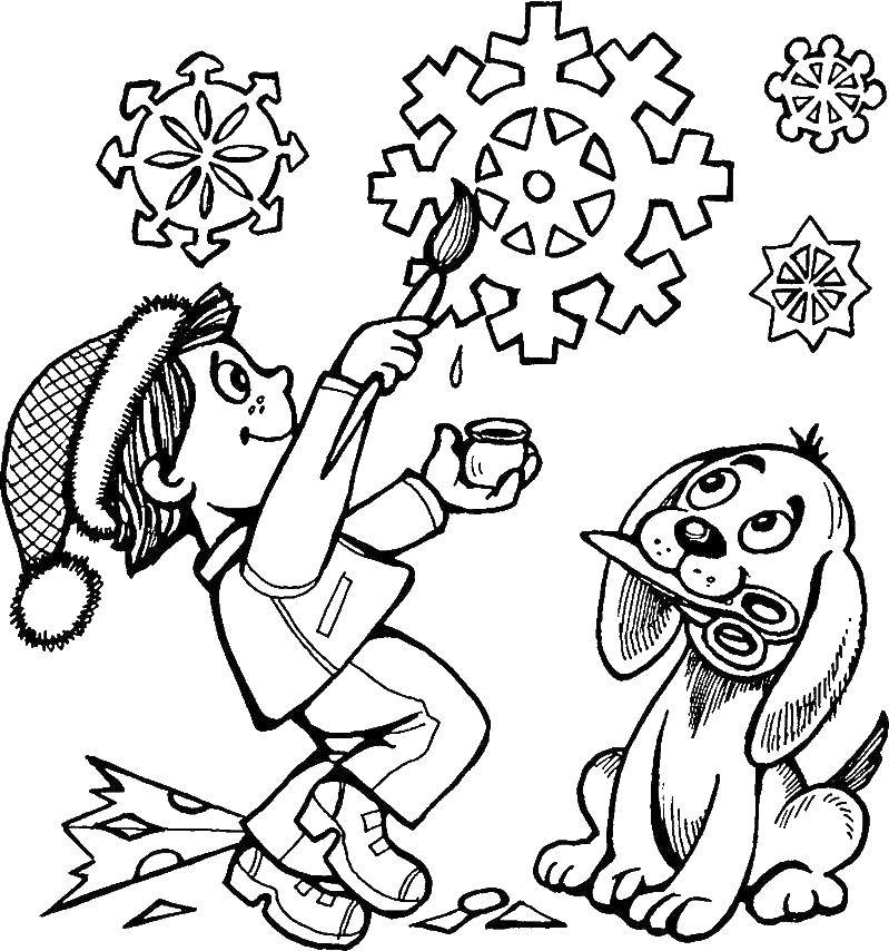 Coloring Boy color snowflakes. Category People. Tags:  snow, children.