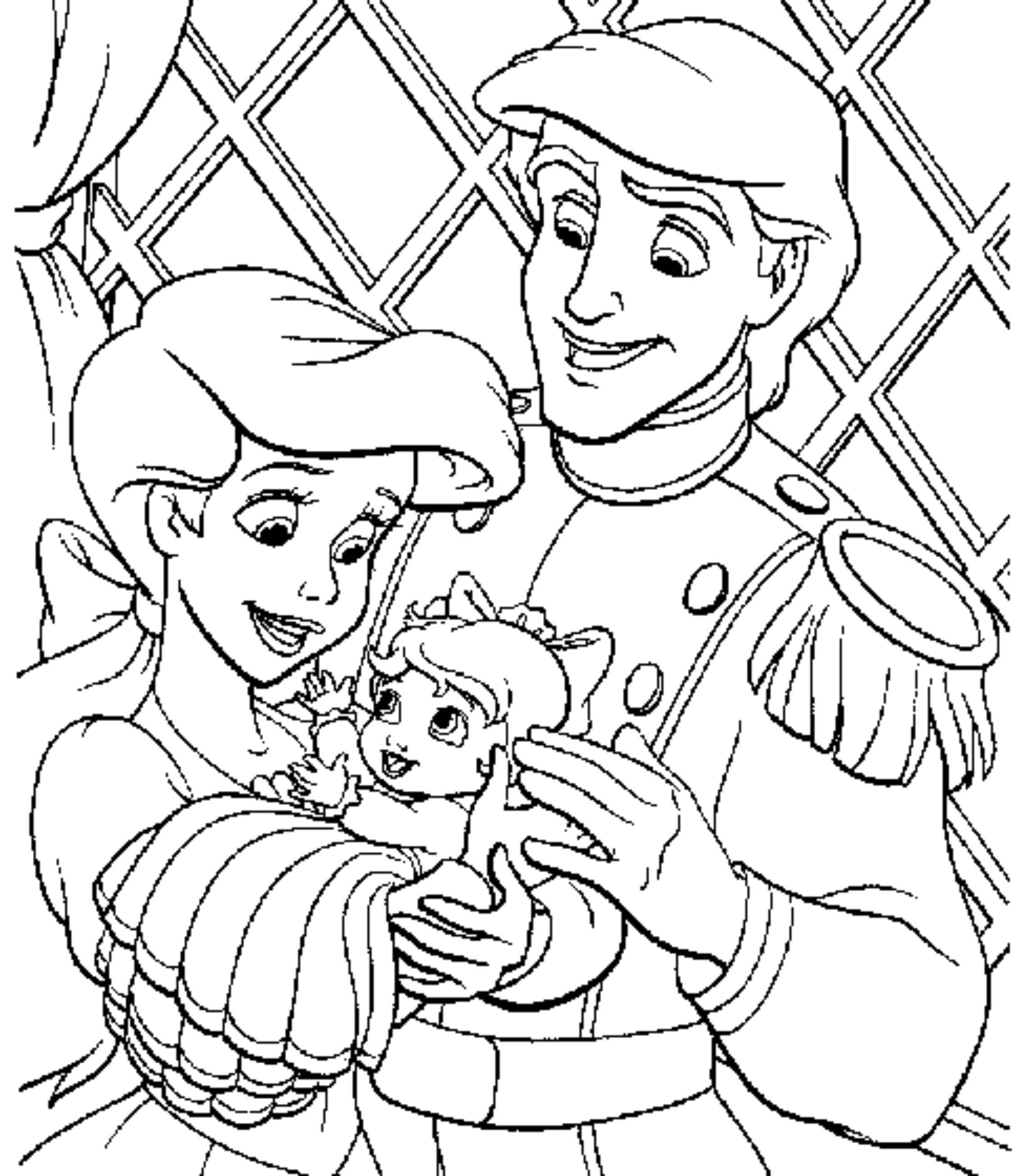 Название: Раскраска Малышка ариэль и принца. Категория: Диснеевские раскраски. Теги: Дисней, русалочка, Ариэль.